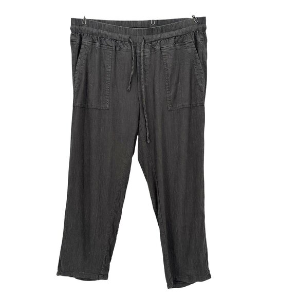 Kut From The Kloth Womens XL Pants Rosalie Linen Blend Drawstring Ankle Gray - Picture 1 of 8